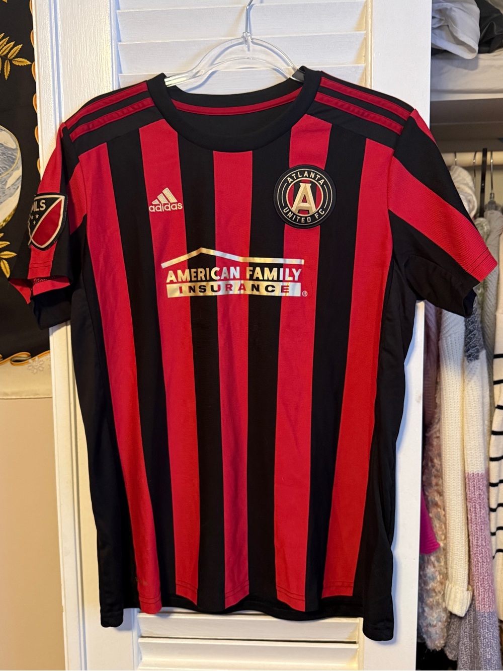 Atlanta United Red & Black Striped Soccer Jersey by Adidas